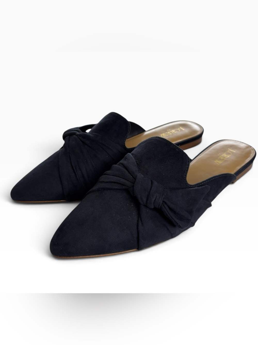 J.Crew Bow Mule Shoe Size 8.5 M Navy Blue Faux Suede Pointed Toe Preppy Chic